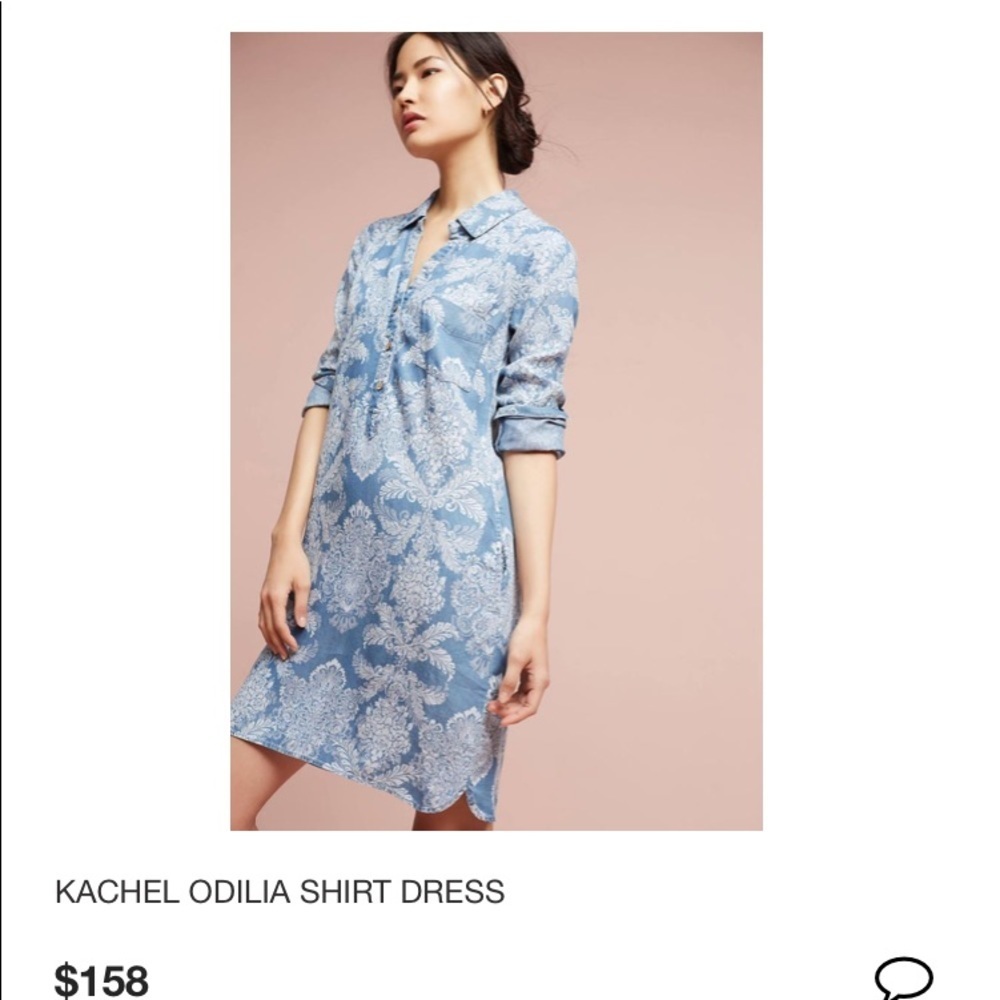 Anthropologie Light Blue and White Long-Sleeve Shirt Dress